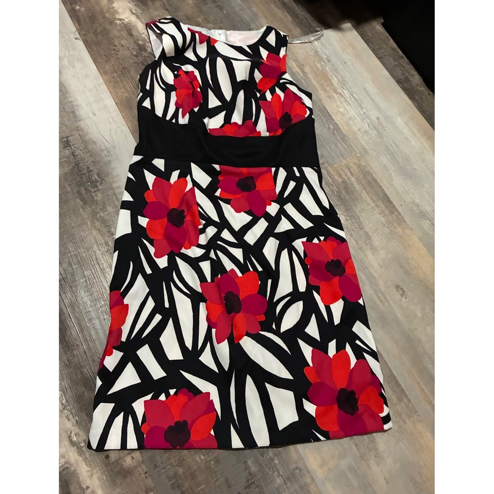 MSK-WORKS Womens Red Pink Floral Abstract Sheath Dress Size 10 Sleeveless